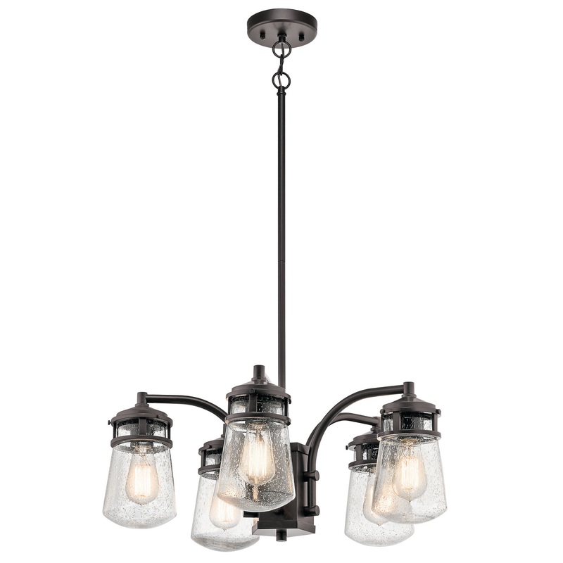 Kichler 49498AZ Lyndon Five Light Outdoor Chandelier, Architectural Bronze
