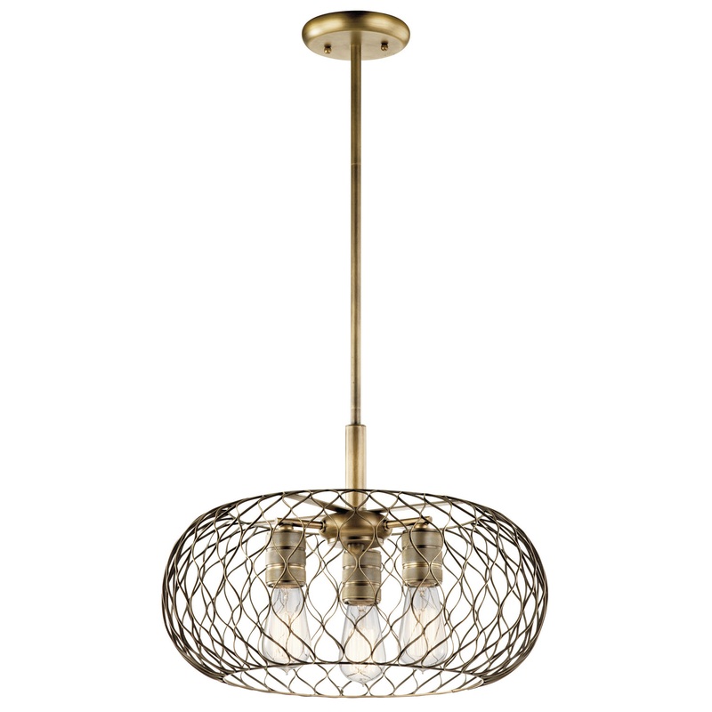 Kichler 43958NBR Devin Three Light Pendant, Natural Brass