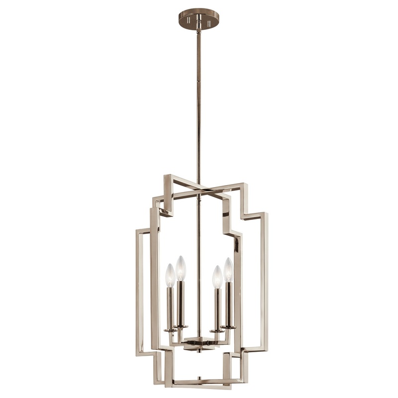 Kichler 43965PN Downtown Deco Four Light Foyer Pendant, Polished Nickel (Discontinued)