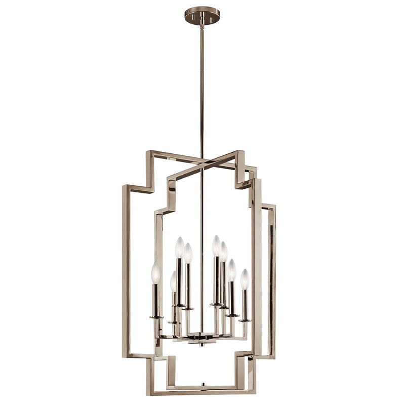 Kichler 43966PN Downtown Deco Eight Light Foyer Chandelier, Polished Nickel