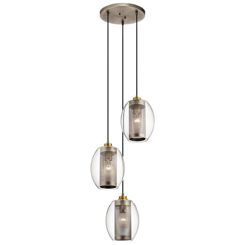 Kichler 44103AP Asher Three Light Pendant, Antique Pewter