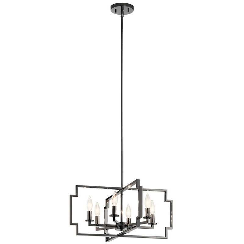Kichler 44128MCH Downtown Deco Six Light Chandelier/Semi Flush Mount, Midnight Chrome (Discontinued)