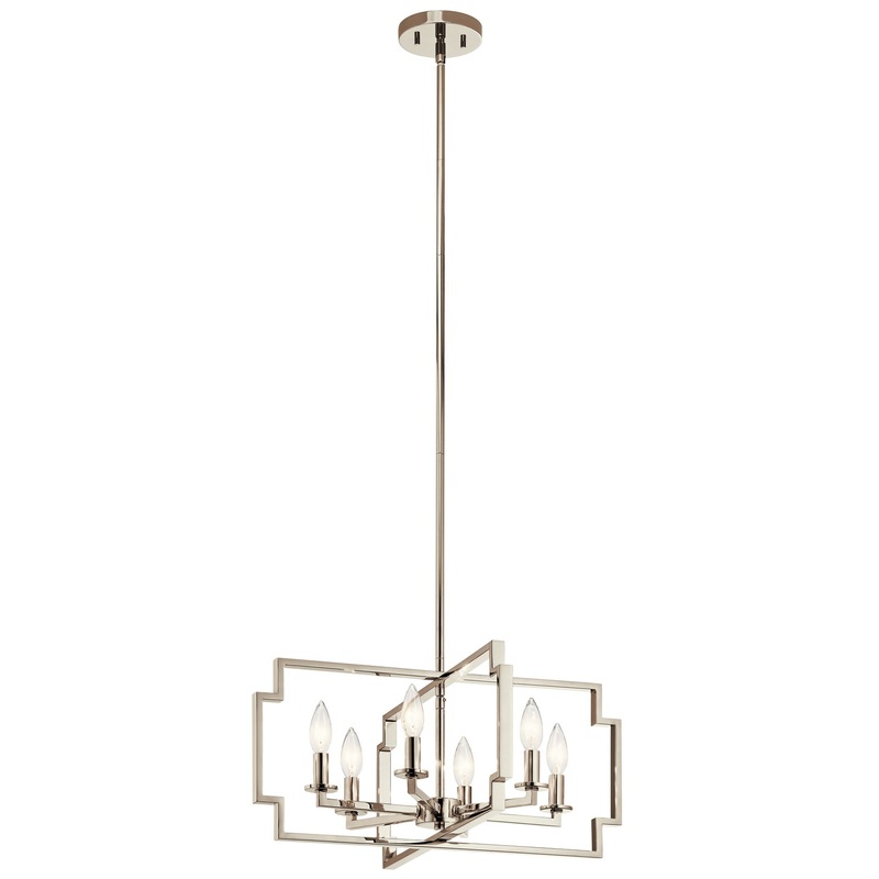 Kichler 44128PN Downtown Deco Six Light Chandelier/Semi Flush Mount, Polished Nickel (Discontinued)