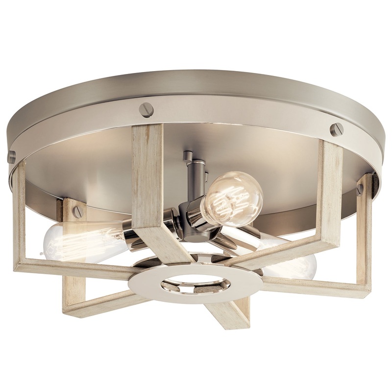 Kichler 44293WWW Peyton Three Light Flush Mount, White Washed Wood