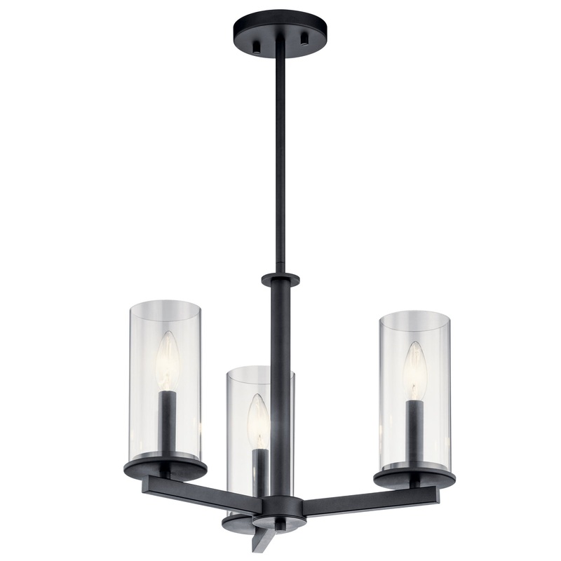 Kichler 43997BK Crosby Three Light Chandelier/Semi Flush Mount, Black