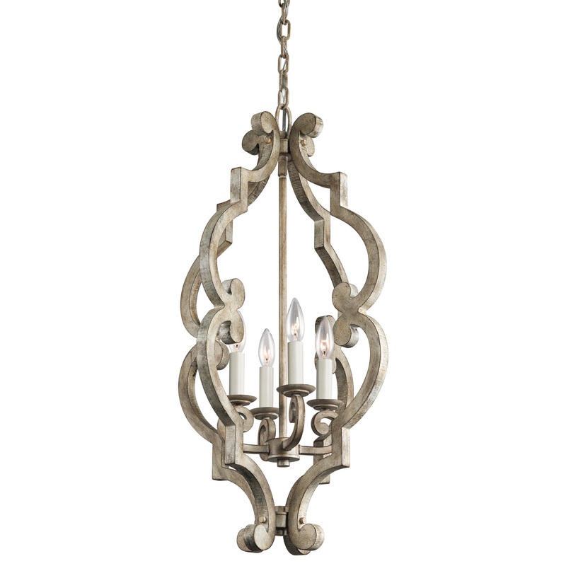 Kichler 43255DAW Hayman Bay Four Light Foyer Pendant, Distressed Antique White