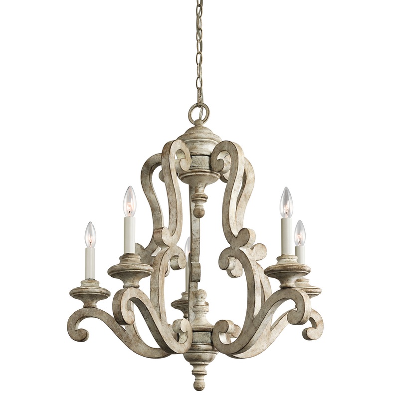 Kichler 43256DAW Hayman Bay Five Light Chandelier, Distressed Antique White