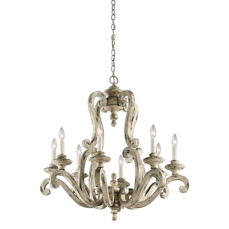 Kichler 43265DAW Hayman Bay Eight Light Chandelier, Distressed Antique White