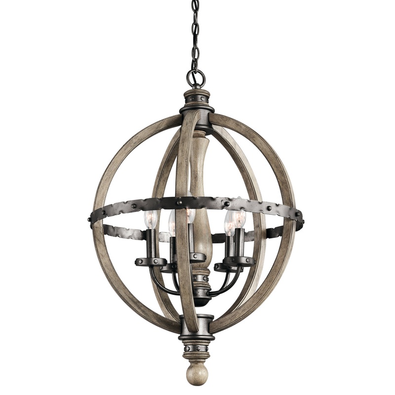 Kichler 43324DAG Evan Five Light Chandelier, Distressed Antique Gray