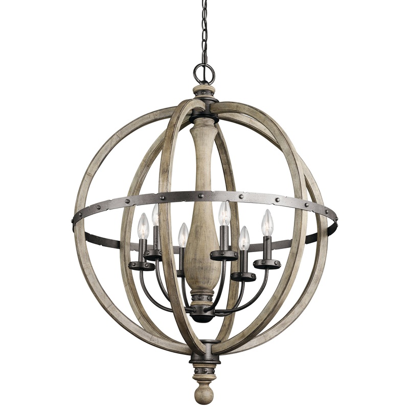 Kichler 43327DAG Evan Six Light Chandelier, Distressed Antique Gray