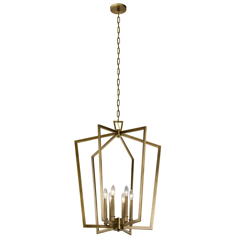 Kichler 43495NBR Abbotswell Six Light Foyer Pendant, Natural Brass