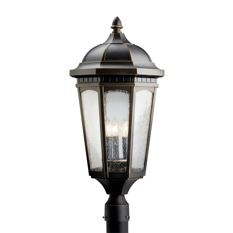 Kichler 9533RZ Courtyard Three Light Outdoor Post Mount, Rubbed Bronze