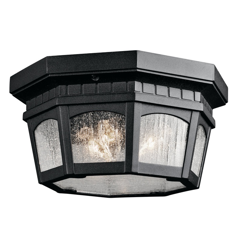 Kichler 9538BKT Courtyard Three Light Outdoor Ceiling Mount, Textured Black
