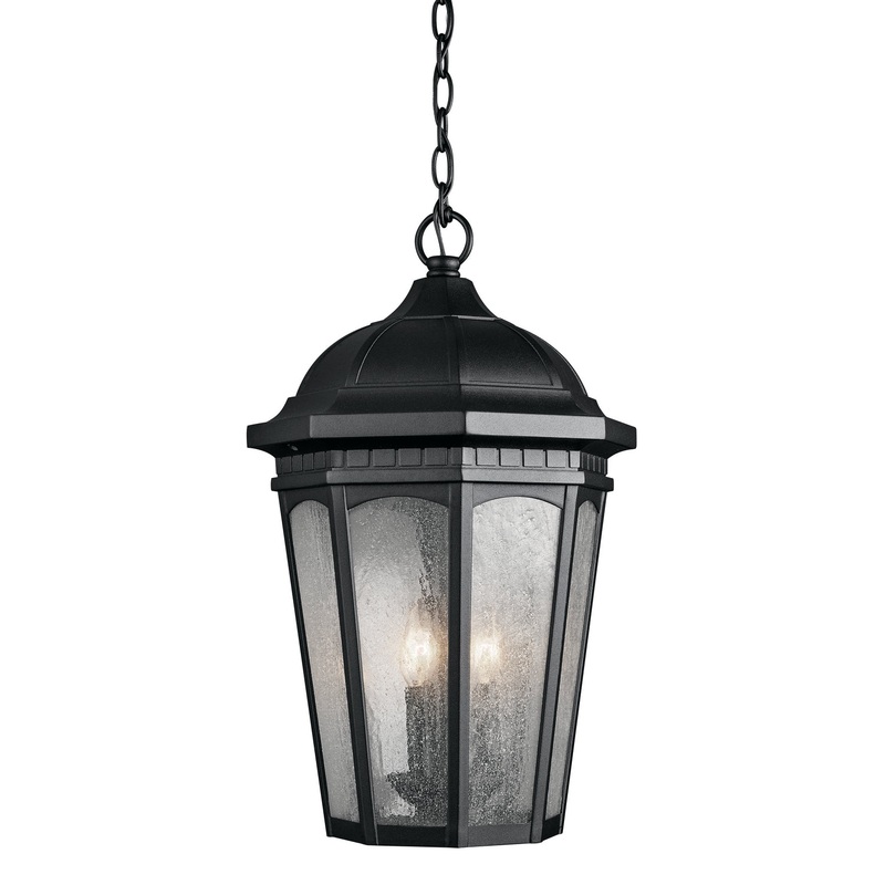 Kichler 9539BKT Courtyard Three Light Outdoor Pendant, Textured Black