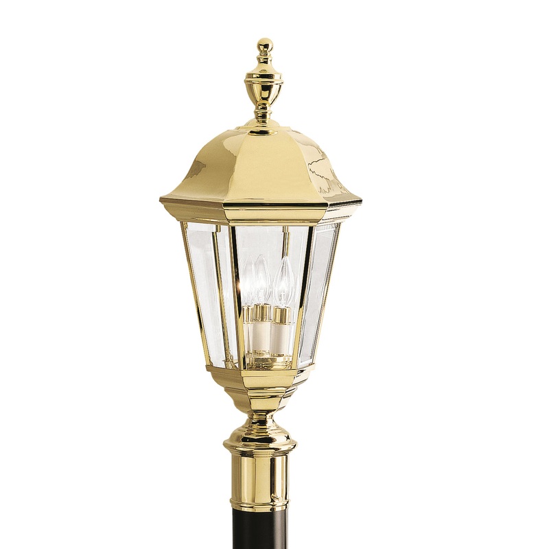 Kichler 9989PB Grove Mill Three Light Outdoor Post Mount, Polished Brass (Discontinued)