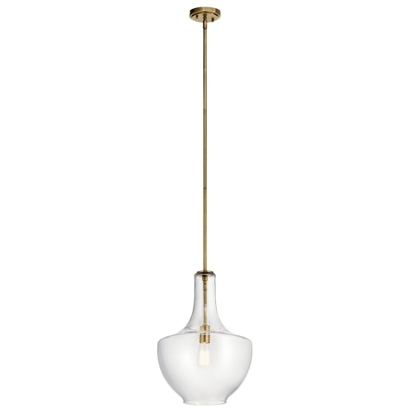 Kichler 42046NBR Everly One Light Pendant, Natural Brass