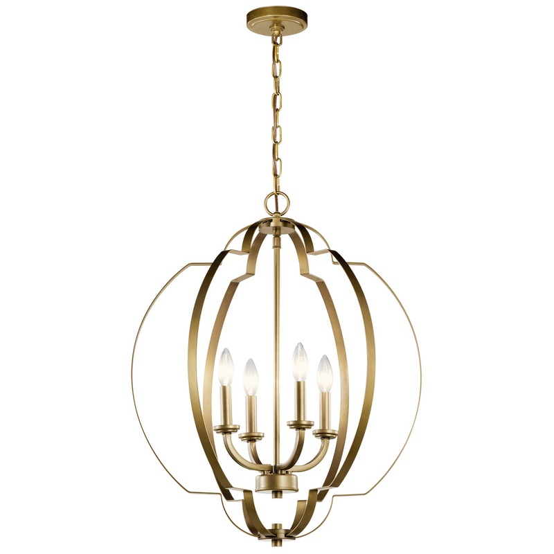 Kichler 42138NBR Voleta Four Light Foyer Pendant, Natural Brass