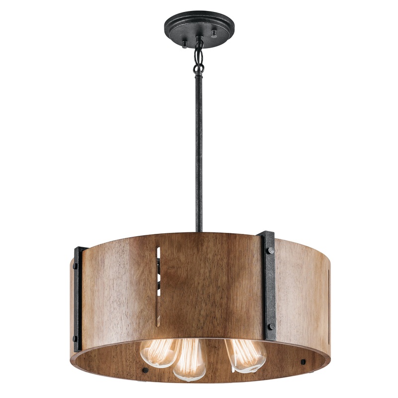 Kichler 42644DBK Elbur Three Light Pendant/Semi Flush Mount, Distressed Black (Discontinued)