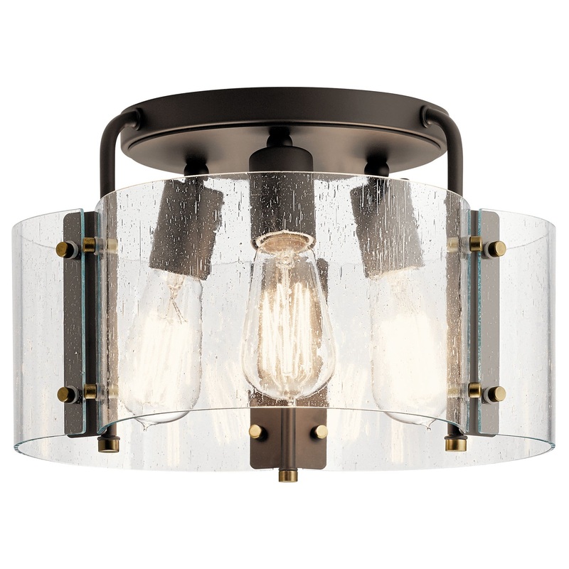 Kichler 42954OZ Thoreau Three Light Semi Flush Mount, Olde Bronze