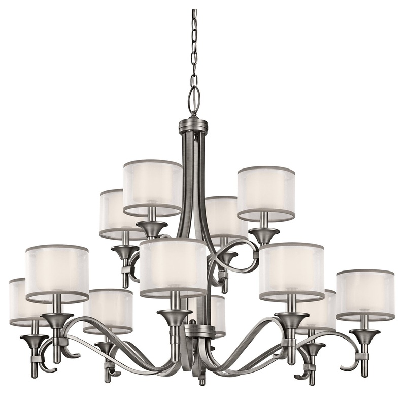 Kichler 42383AP Lacey 12 Light Chandelier, Antique Pewter