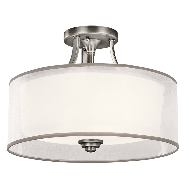 Kichler 42386AP Lacey Three Light Semi Flush Mount, Antique Pewter