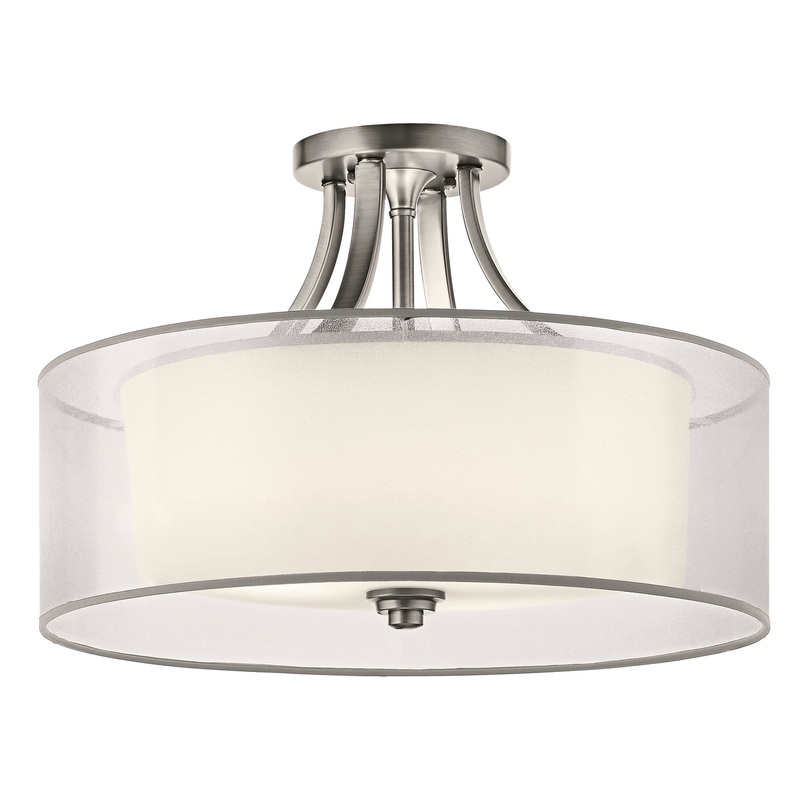 Kichler 42387AP Lacey Four Light Semi Flush Mount, Antique Pewter