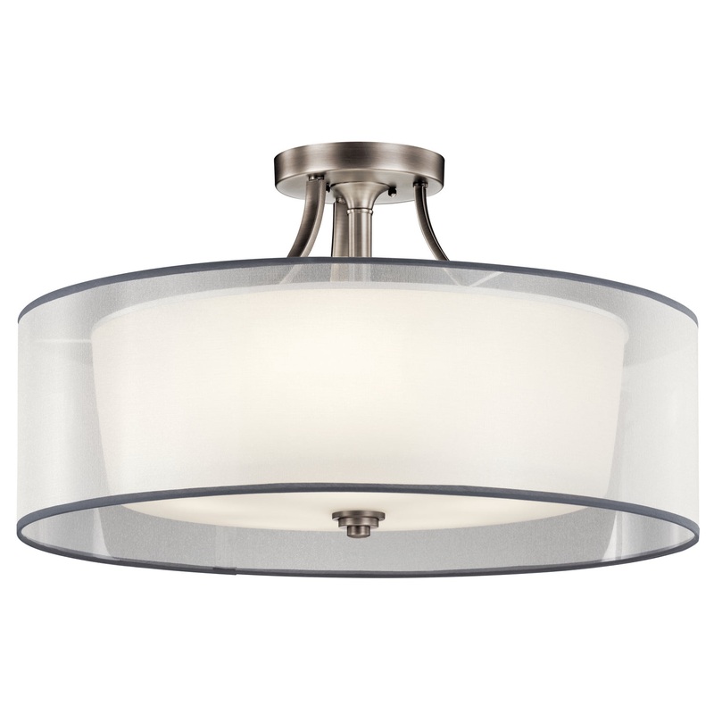 Kichler 42399AP Lacey Five Light Semi Flush Mount, Antique Pewter