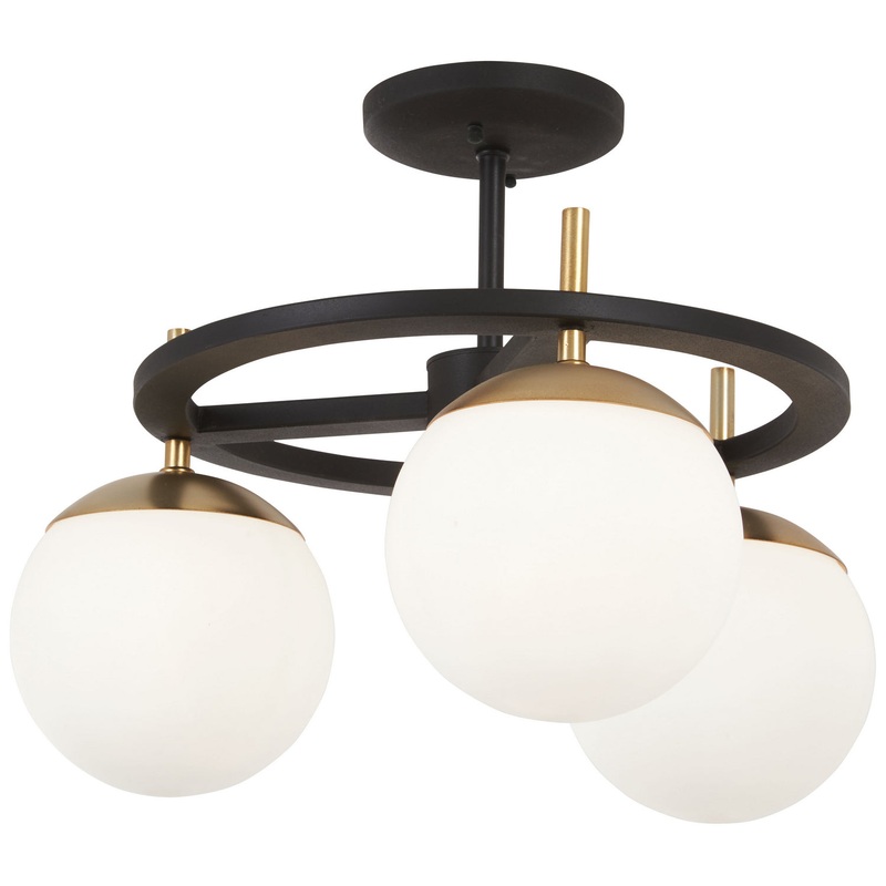 George Kovacs P1357-618 Alluria Three Light Semi Flush Mount, Weathered Black W/Autumn Gold