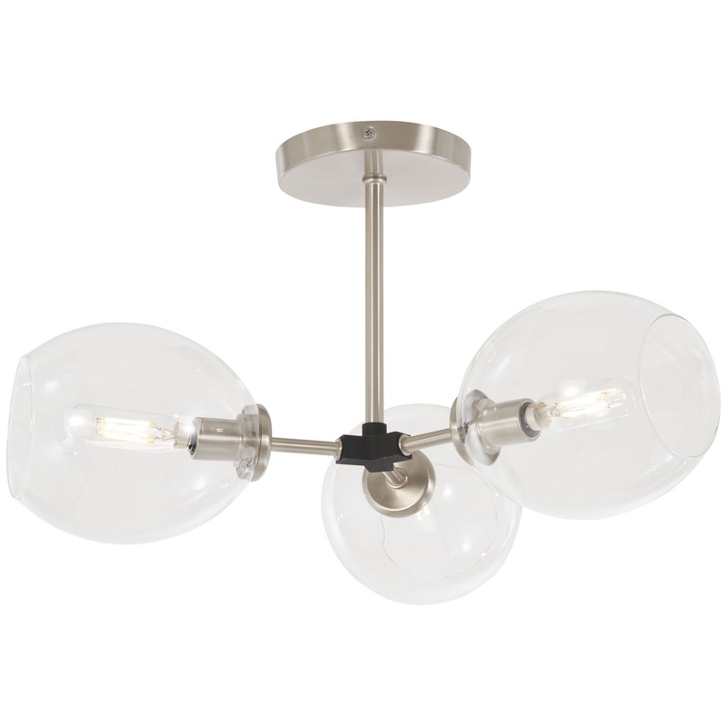 George Kovacs P1363-619 Nexpo Three Light Semi Flush Mount, Brushed Nickel W/Black Accents