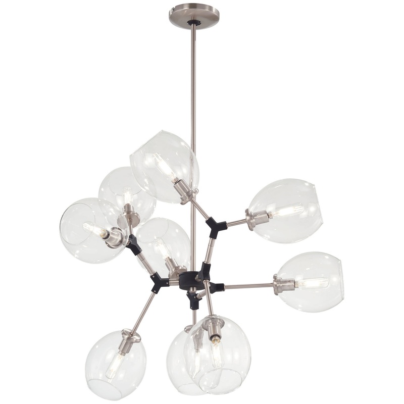 George Kovacs P1369-619 Nexpo Nine Light Chandelier, Brushed Nickel W/Black Accents