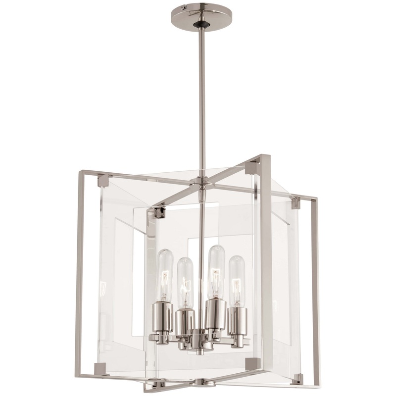 George Kovacs P1404-613 Crystal Clear Four Light Pendant, Polished Nickel