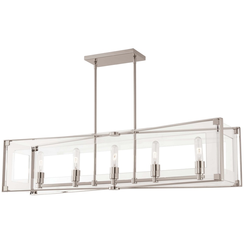 George Kovacs P1405-613 Crystal Clear Five Light Island Pendant, Polished Nickel