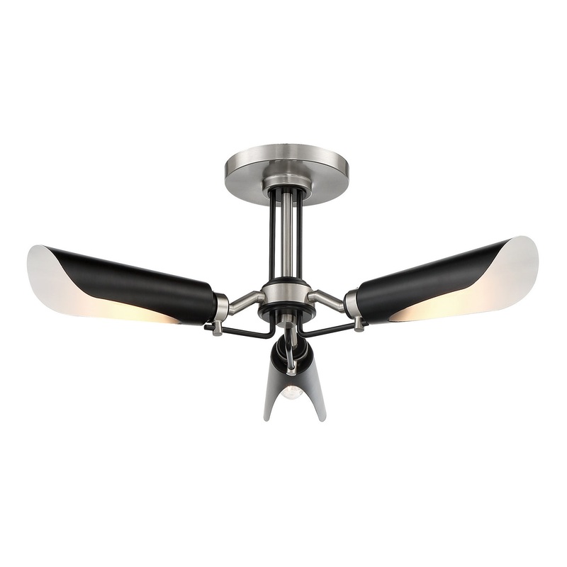 George Kovacs P1693-691 Turbine Three Light Semi Flush Mount, Coal With Brushed Nickel