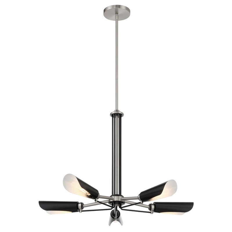 George Kovacs P1695-691 Turbine Five Light Chandelier, Coal With Brushed Nickel