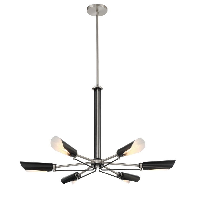 George Kovacs P1696-691 Turbine Six Light Chandelier, Coal With Brushed Nickel