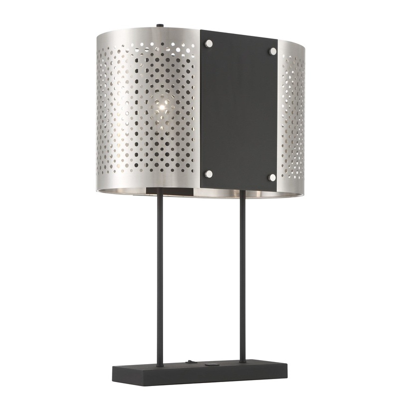 George Kovacs P5532-420 Noho Two Light Table Lamp, Brushed Nickel W/ Sand Coal