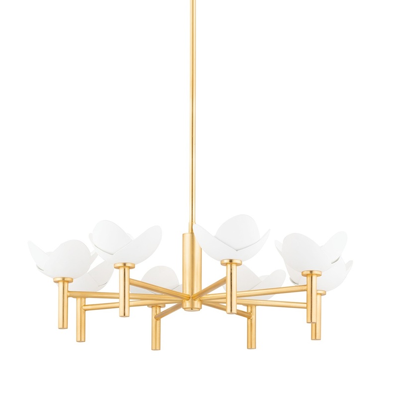 Hudson Valley 3034-GL/WP Dawson Eight Light Chandelier, Gold Leaf/White Plaster
