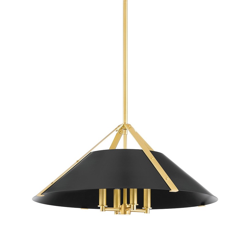 Hudson Valley 6726-AGB/SBK Raymond Four Light Pendant, Aged Brass/Soft Black