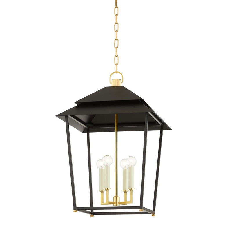 Hudson Valley 5127-AGB/SBK Natick Four Light Lantern, Aged Brass