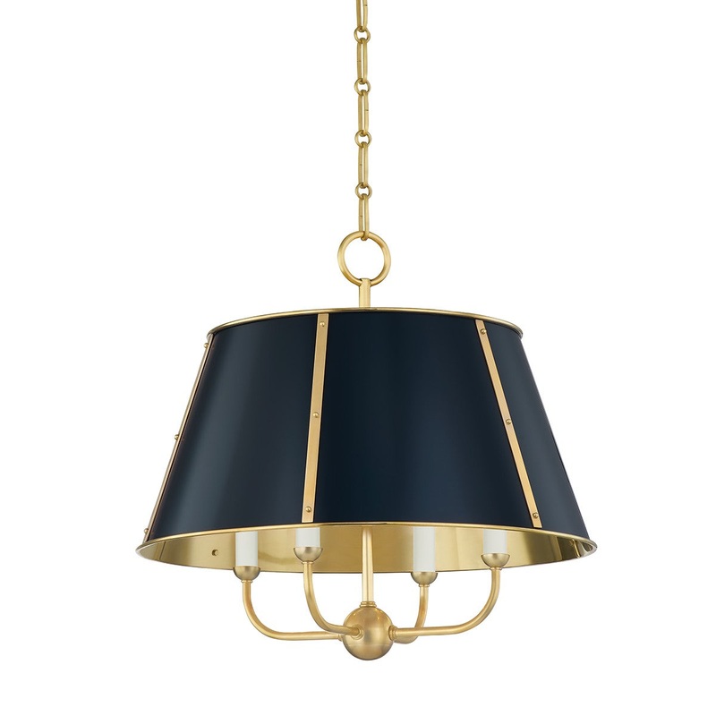 Hudson Valley MDS120-AGB/DBL Cambridge Four Light Chandelier, Aged Brass/Darkest Blue