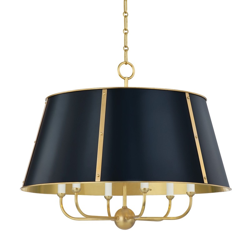 Hudson Valley MDS121-AGB/DBL Cambridge Six Light Chandelier, Aged Brass/Darkest Blue