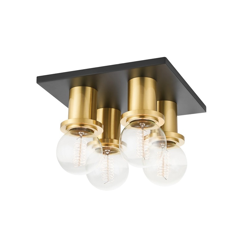 Mitzi H526504-AGB/SBK Brandi Four Light Flush Mount, Aged Brass/Soft Black