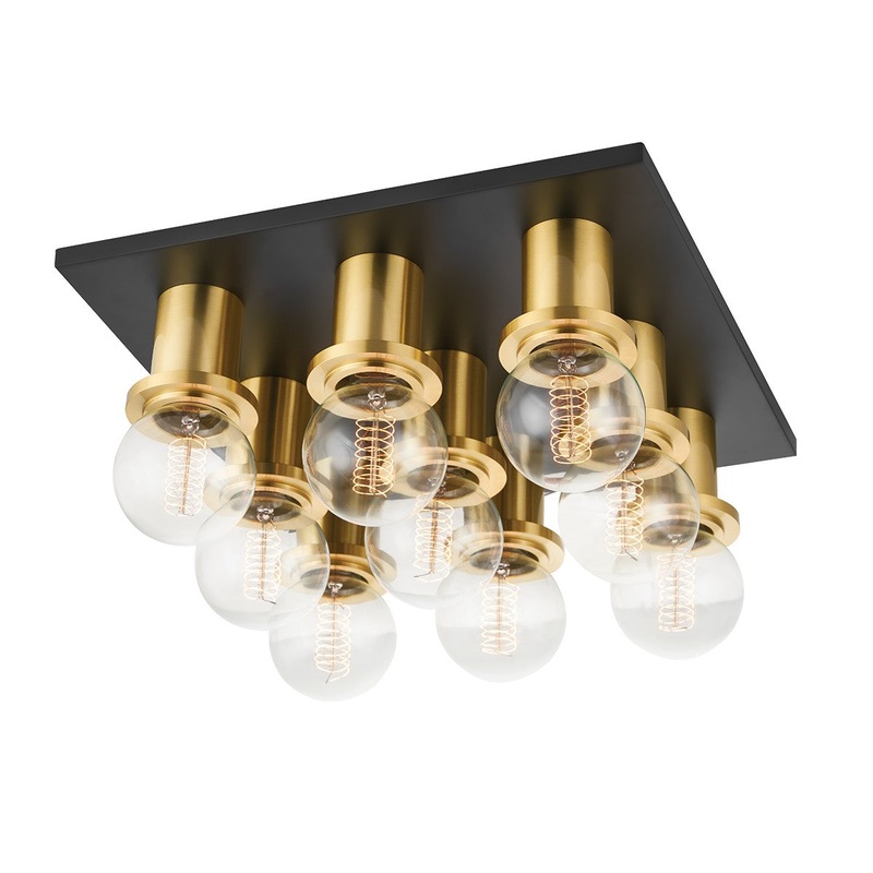 Mitzi H526509-AGB/SBK Brandi Nine Light Flush Mount, Aged Brass/Soft Black