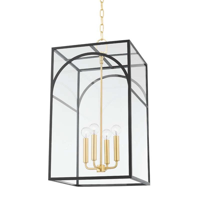 Mitzi H642704L-AGB/TBK Addison Four Light Pendant, Aged Brass/Textured Black Combo