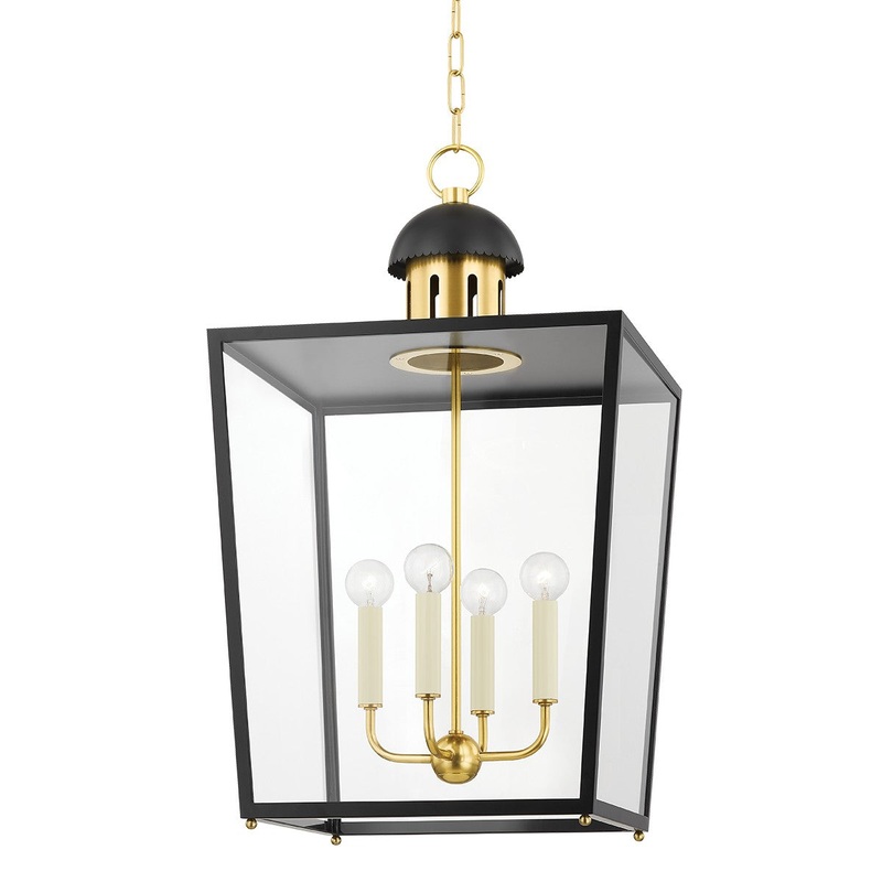 Mitzi H737704L-AGB/SBK June Four Light Lantern, Aged Brass