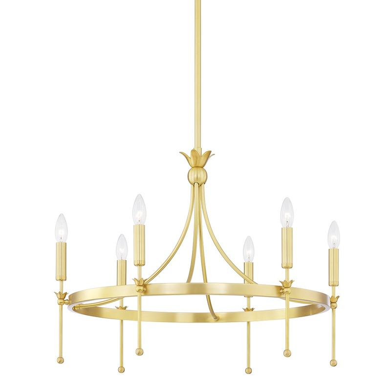Hudson Valley 4327-AGB Gates Six Light Chandelier, Aged Brass