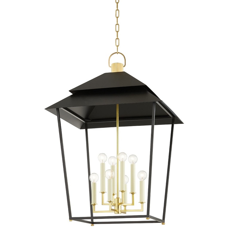 Hudson Valley 5138-AGB/SBK Natick Eight Light Lantern, Aged Brass