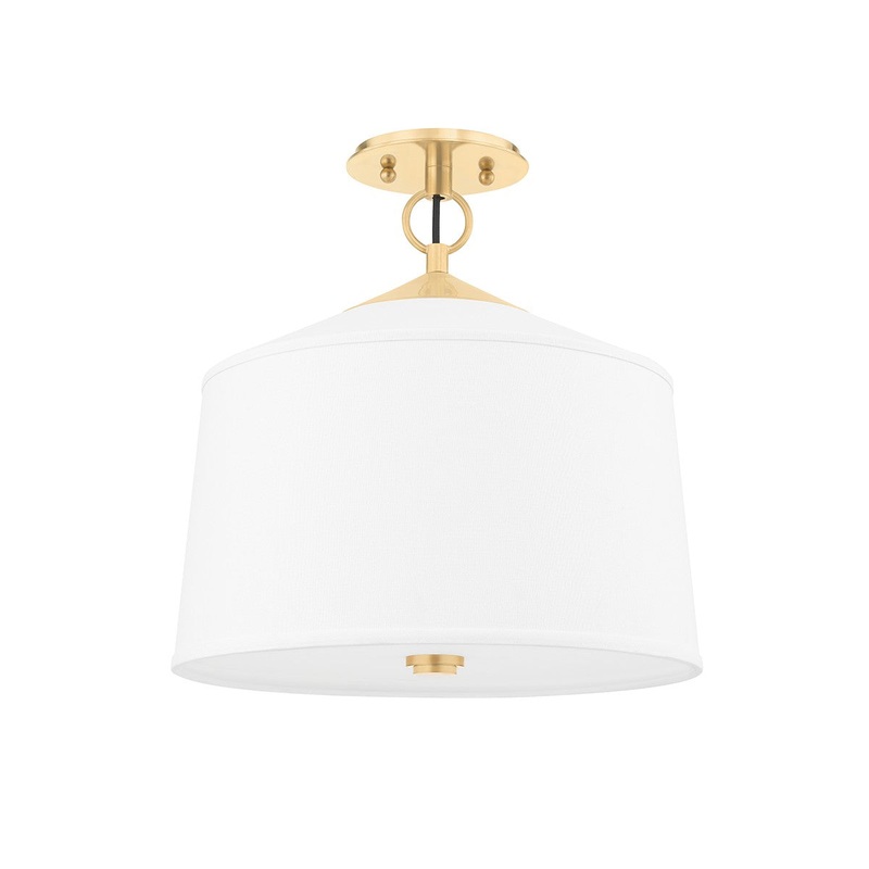 Hudson Valley 5210-AGB White Plains One Light Semi Flush Mount, Aged Brass
