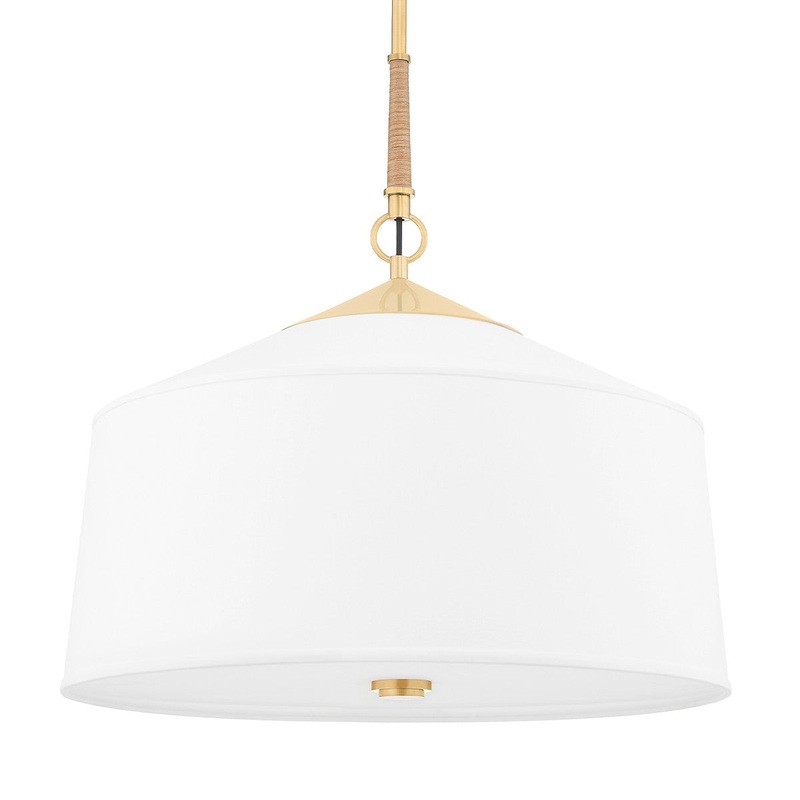 Hudson Valley 5223-AGB White Plains Three Light Pendant, Aged Brass