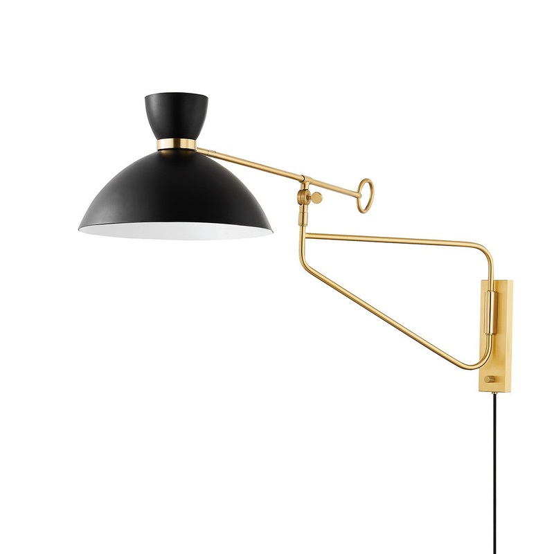 Hudson Valley 8514-AGB/SBK Cranbrook One Light Portable Wall Sconce, Aged Brass/Soft Black